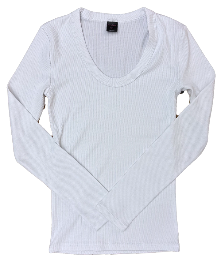 SUZETTE Rib Long Sleeve Scoop Neck Top IN WHITE