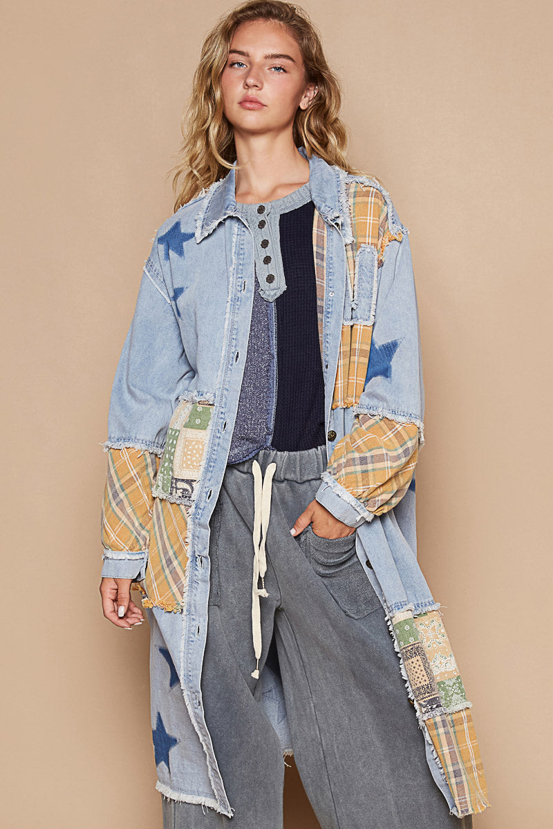 LIGHT DENIM PATTERNED LONG JACKET