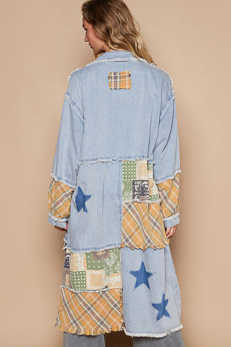 LIGHT DENIM PATTERNED LONG JACKET