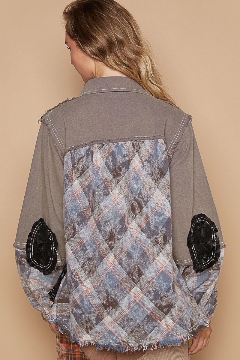 CHARCOAL RUFFLE DETAIL TOP