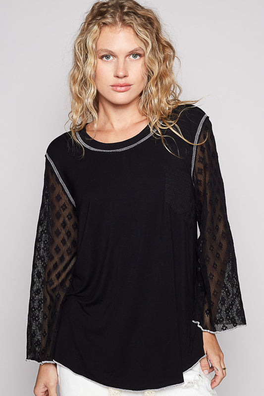 BLACK LACE ARM LS TOP
