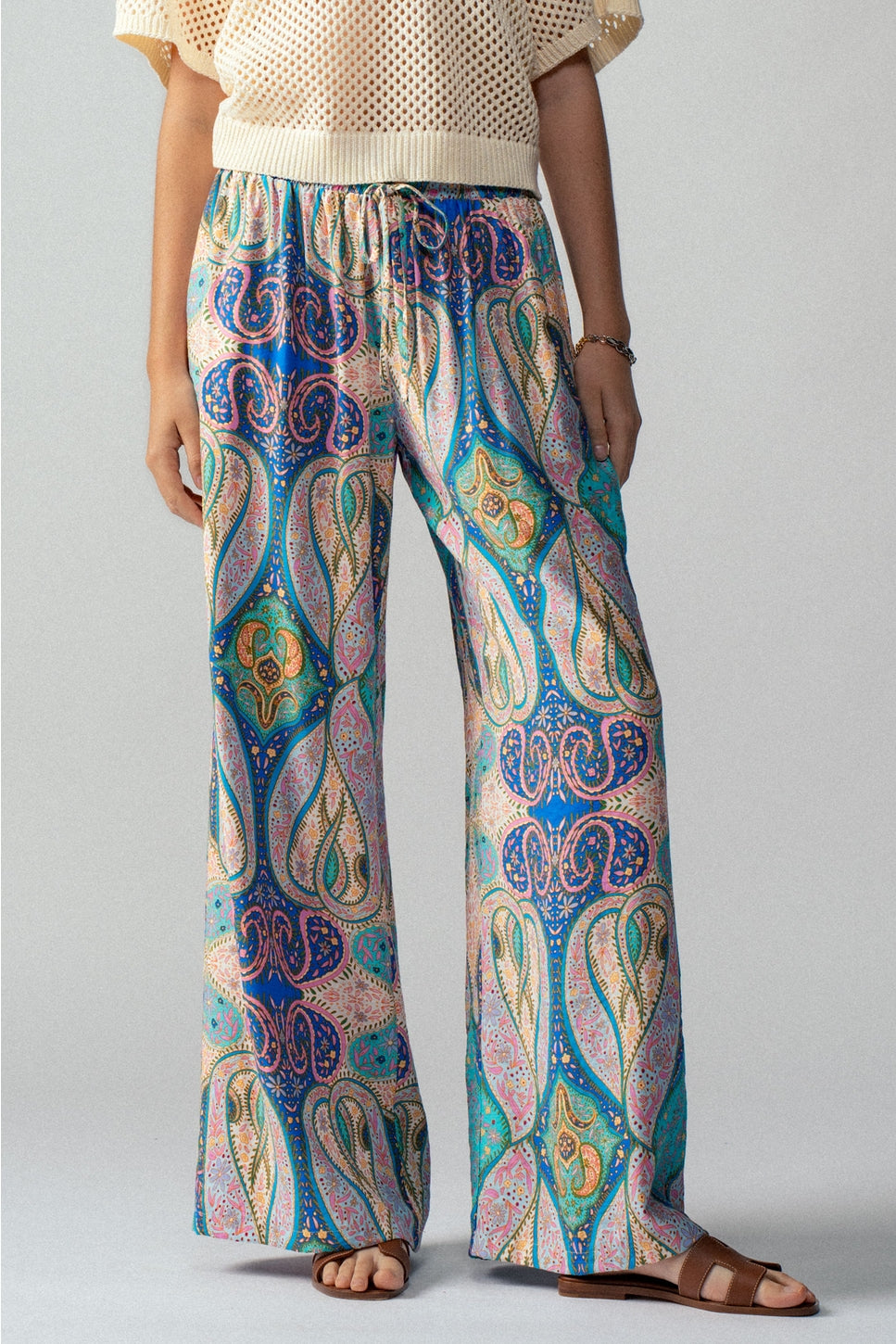 Paisley Print Wide-Leg Statement Pants