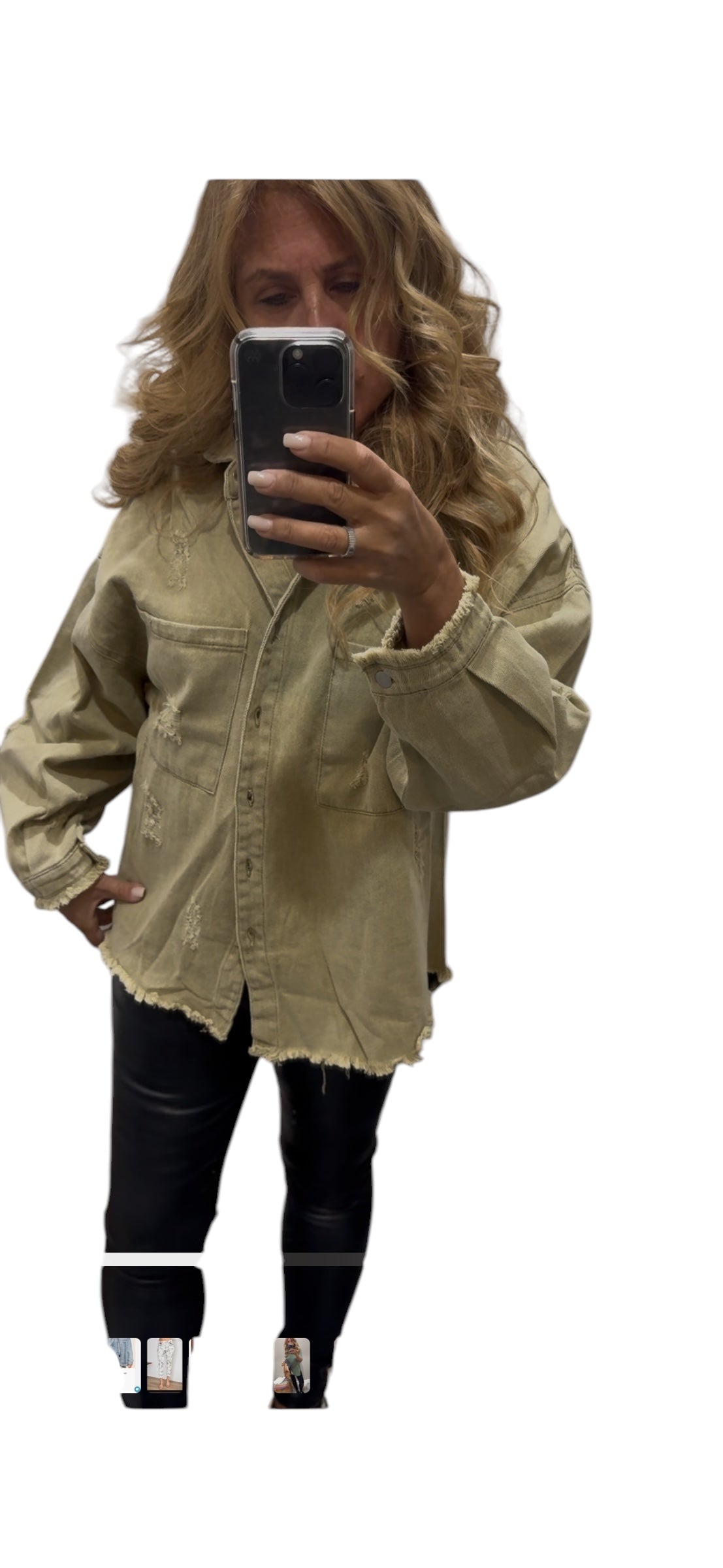 DISTRESSED JACKET IN OLIVE GREEN AND BEIGE