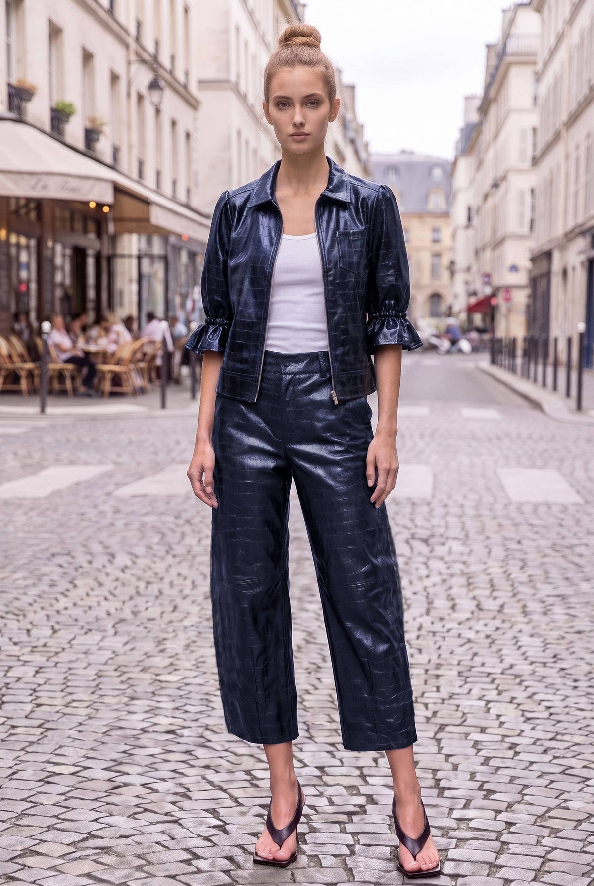 CELINE ALLIGATOR 3/4 SLEEVE ZIP UP JACKET