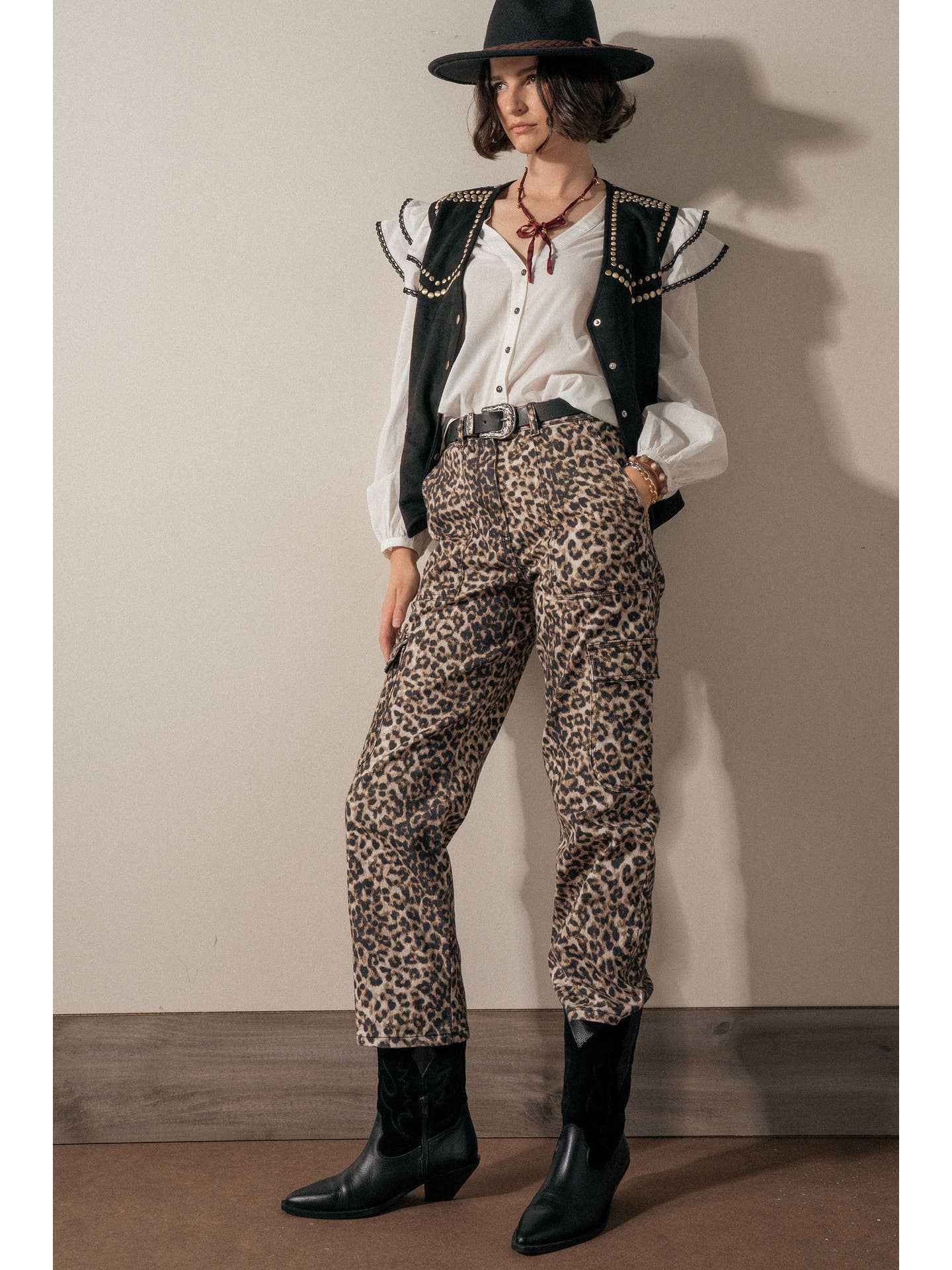 Leopard Print Cropped Cargo Pants