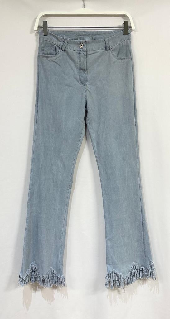 FRINGE HEM LIGHT FLARE PANTS IN NAVY BLUE