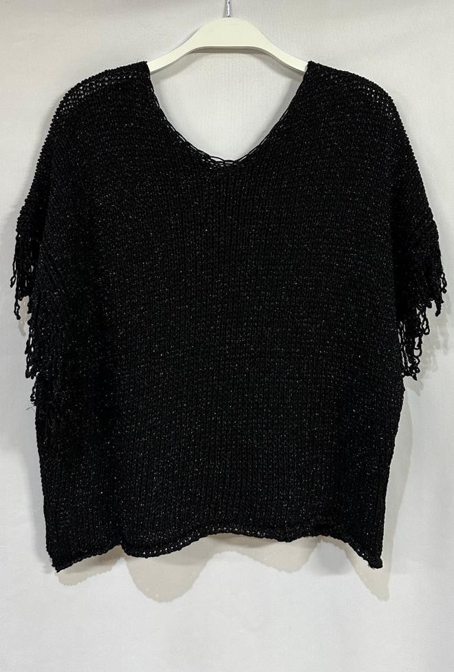 SHORT SLEEVE CROP CROCHET TOP IN BLACK
