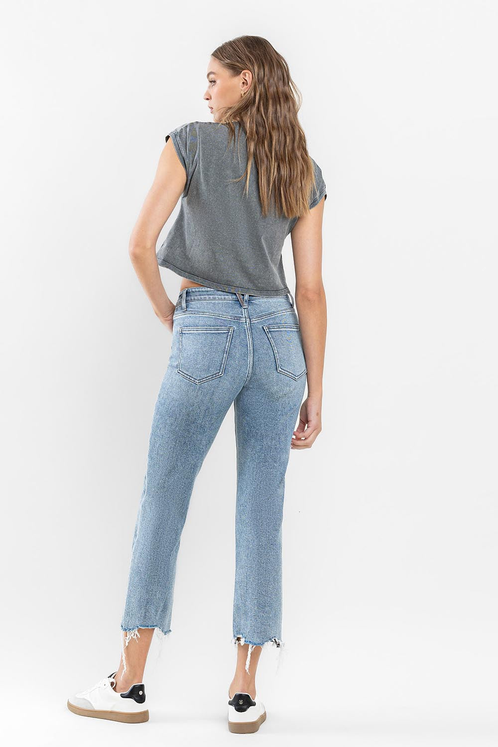 FLYING MONKEY HIGH RISE DISTRESSED HEM CROP STRAIGHT JEANS
