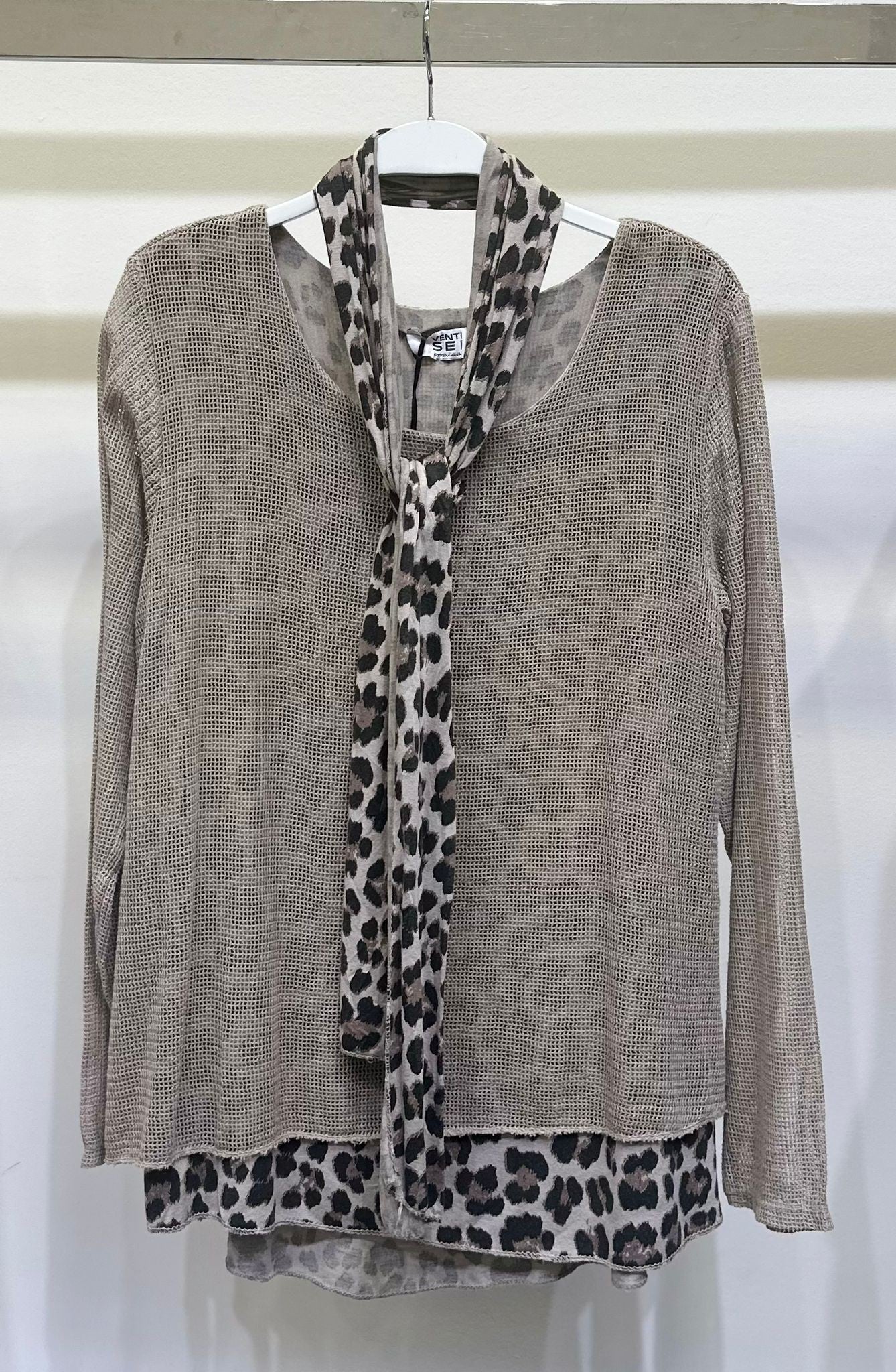 LEOPARD PRINT TANK LAYERED CROCHET TOP IN CAMEL