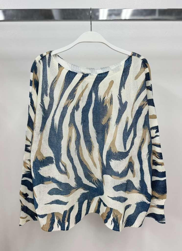 Tiger Print Light Knit Oversize Sweater ONE SIZE