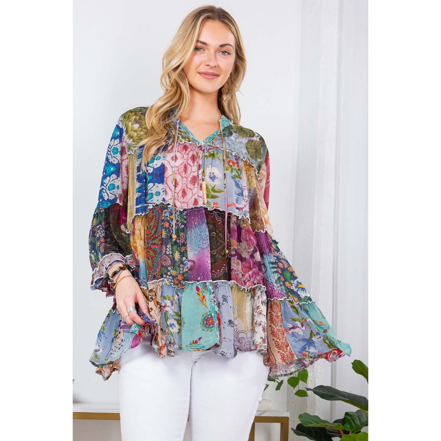 Chic Overdyed Band Collar Jhabla Top