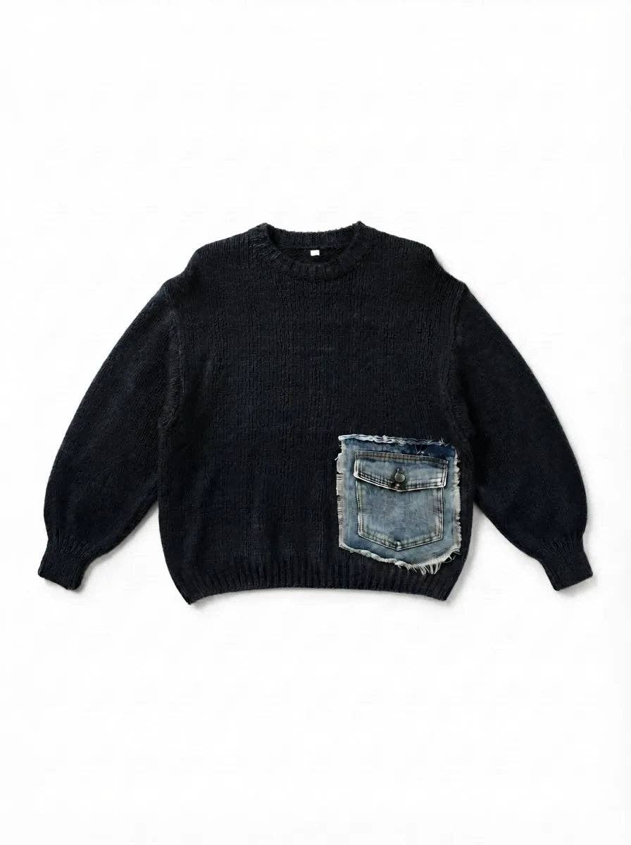 Black Mohair Denim-Pocket Sweater