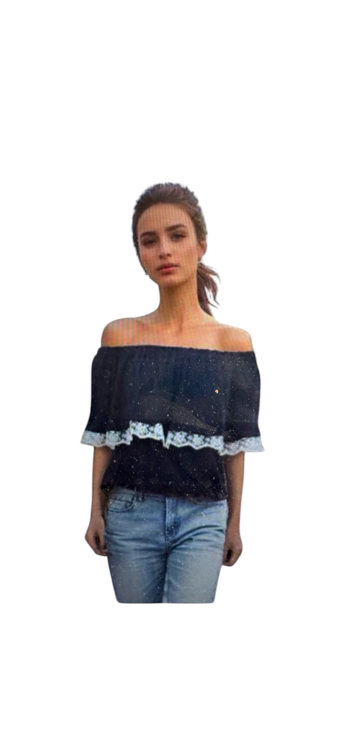 VAVA BAMBI OFF SHOULDER TOP WITH IVORY LACE