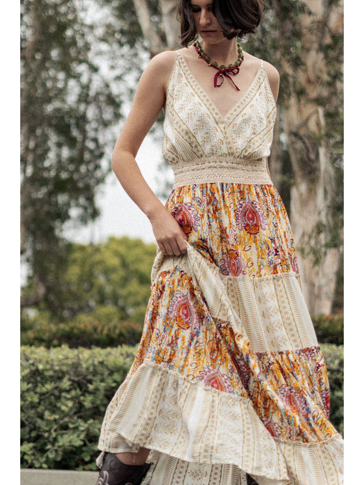 Paisley Floral Smocked Waist Dress