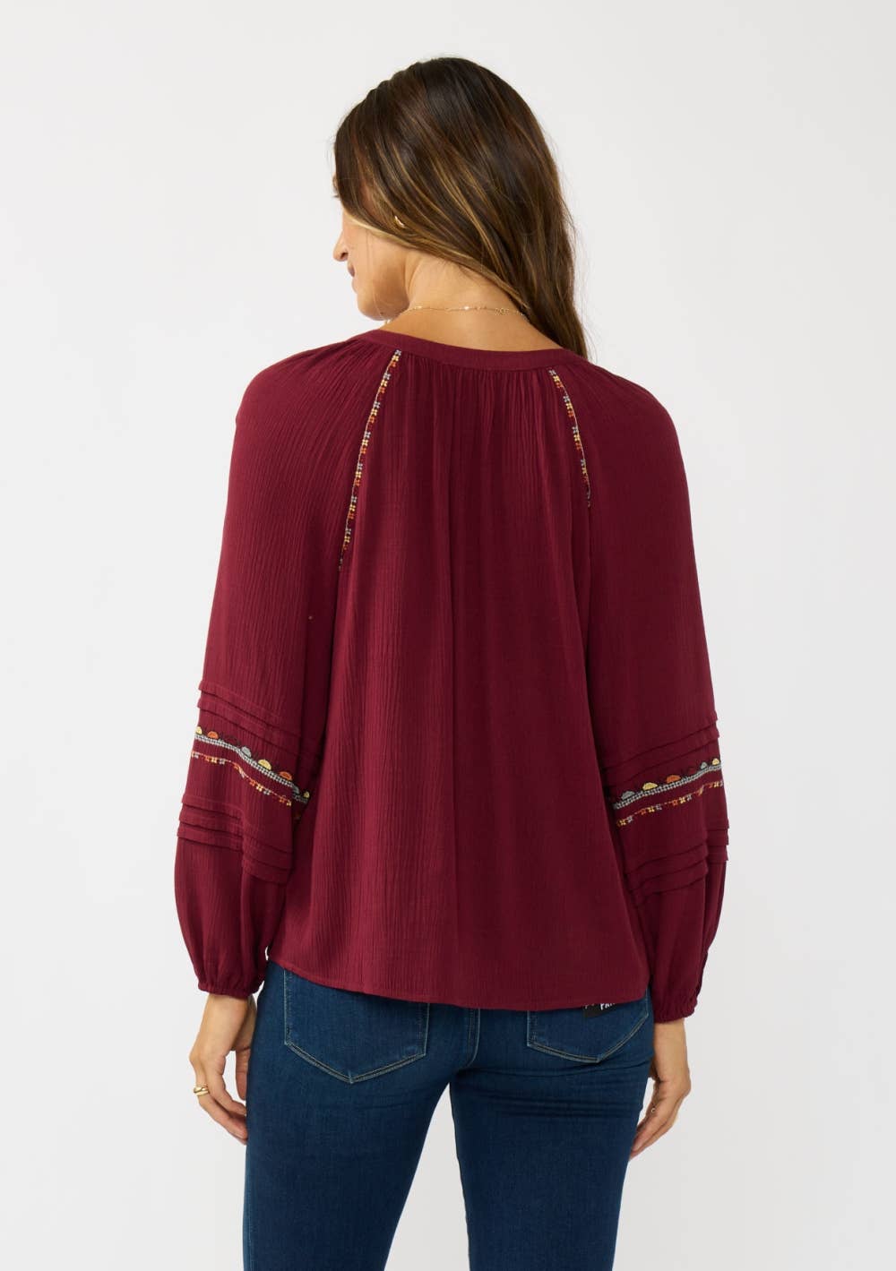Embroidered Raglan Split Neck Blouse