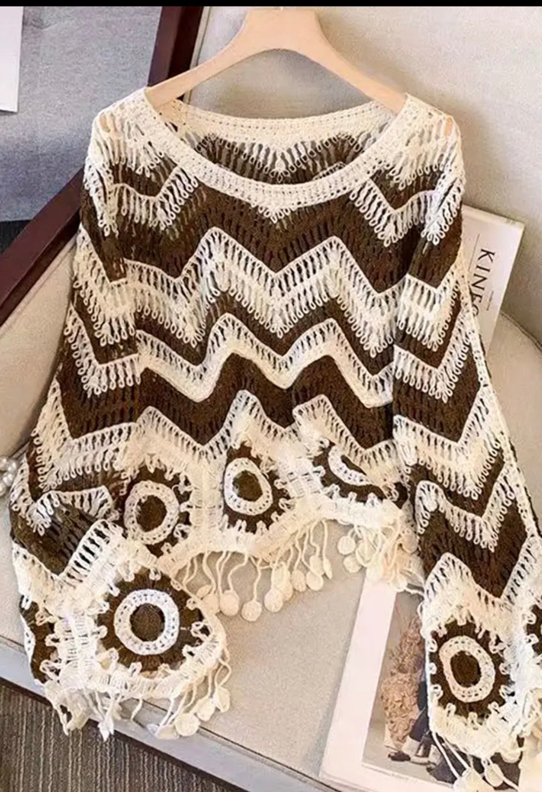 Zigzag Pattern Fringed Sweater
