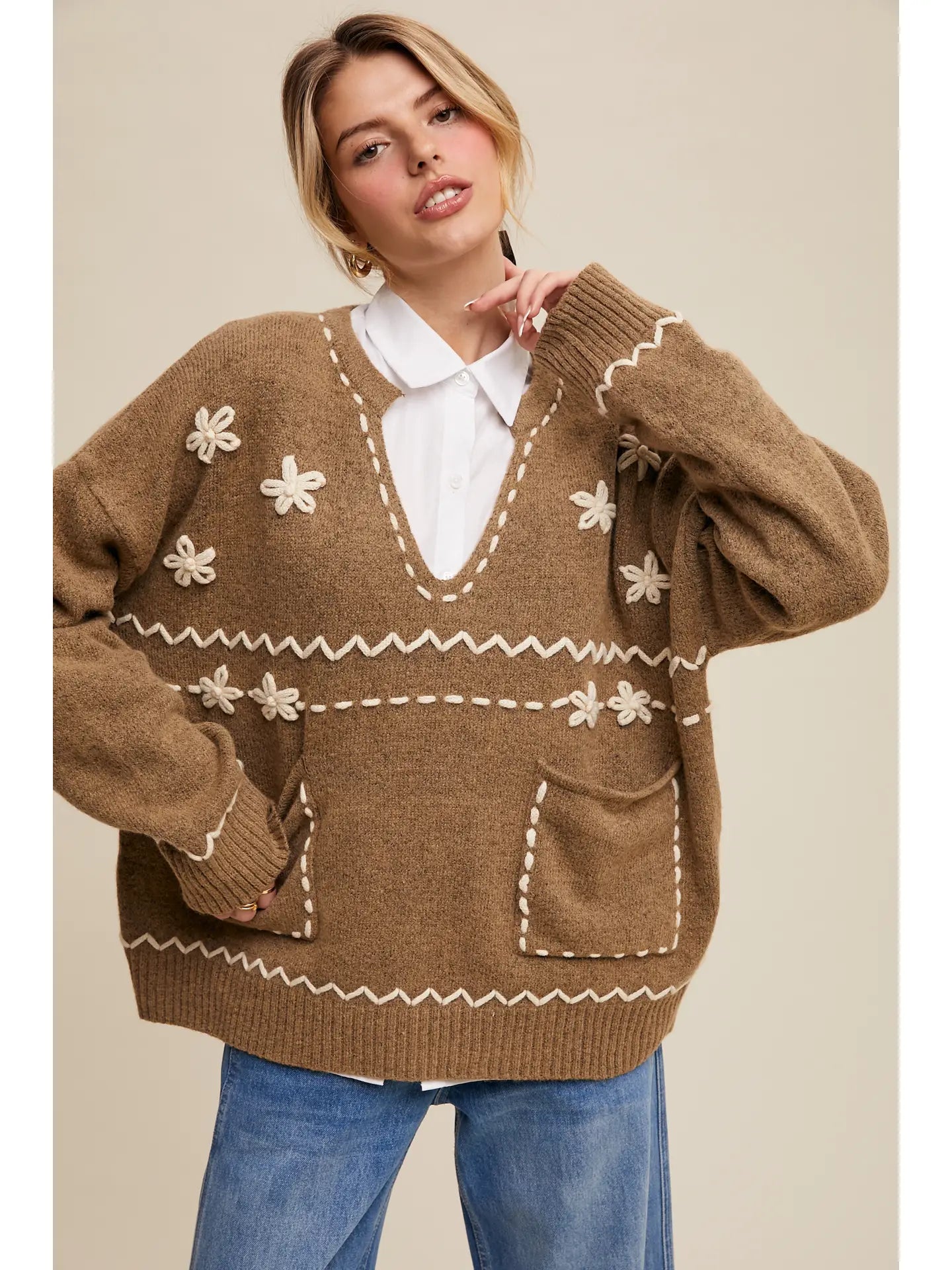 Floral Embroidered Knit Sweater