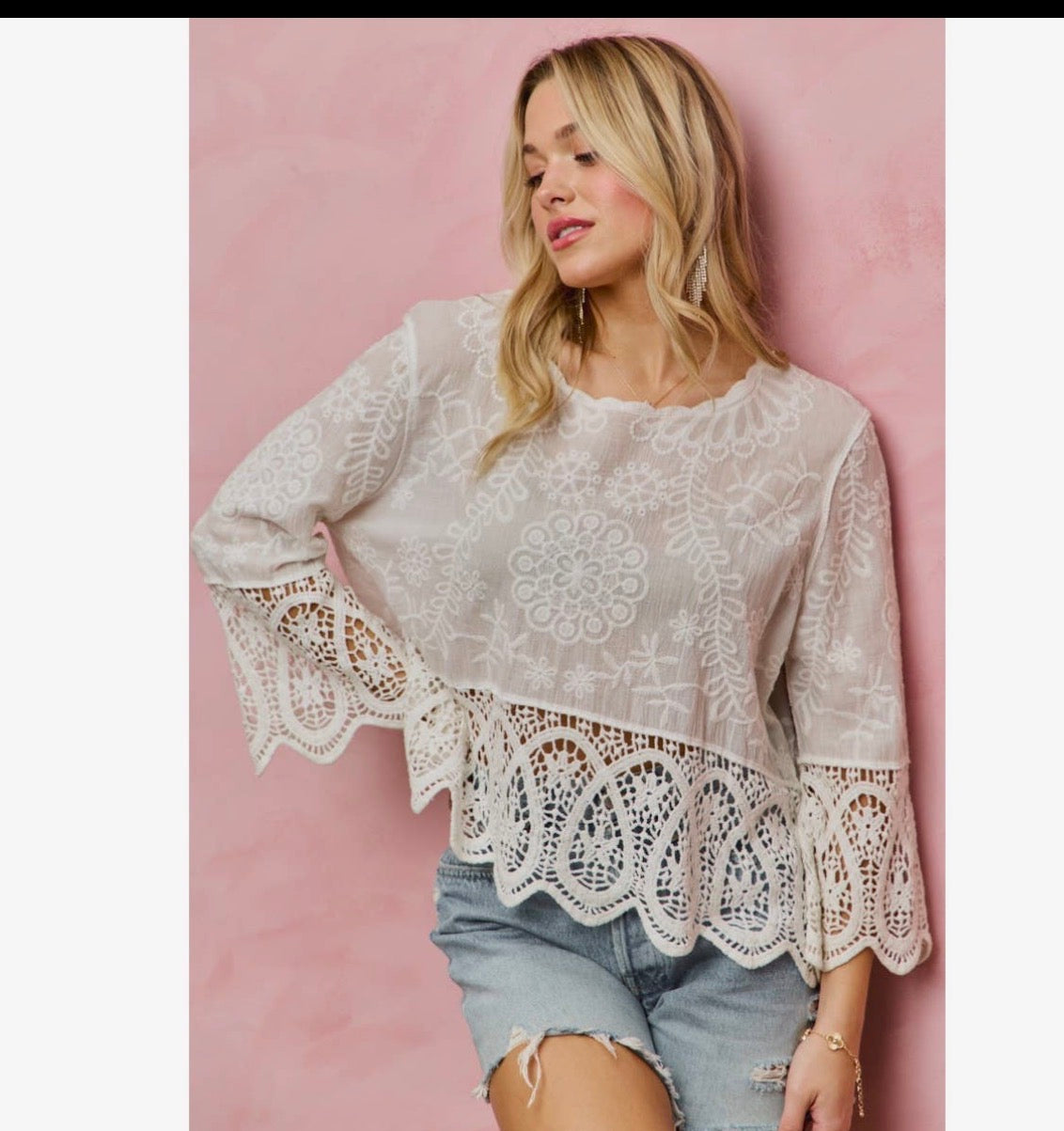 FLORAL EMBROIDERED CROCHET lace trim top