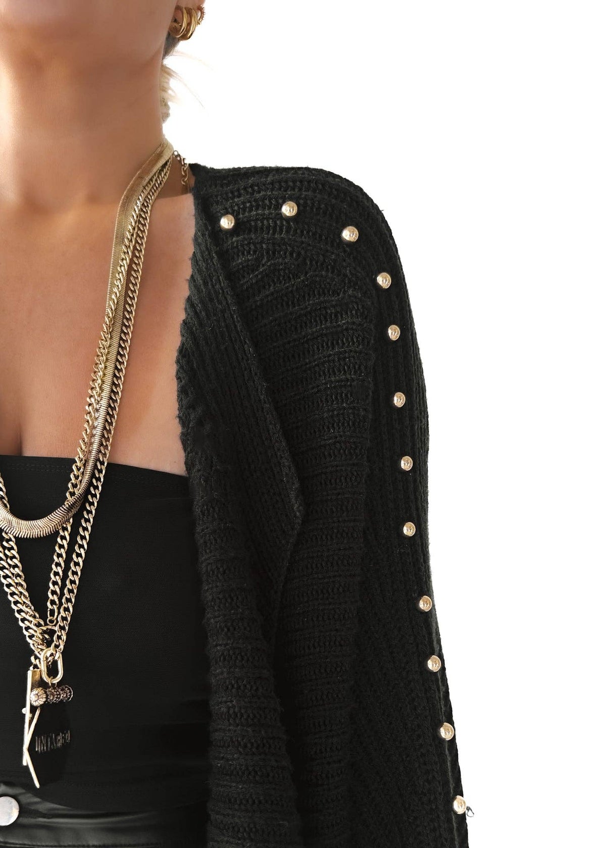 STUDDED STATEMENT SIDE SLIT CARDIGAN
