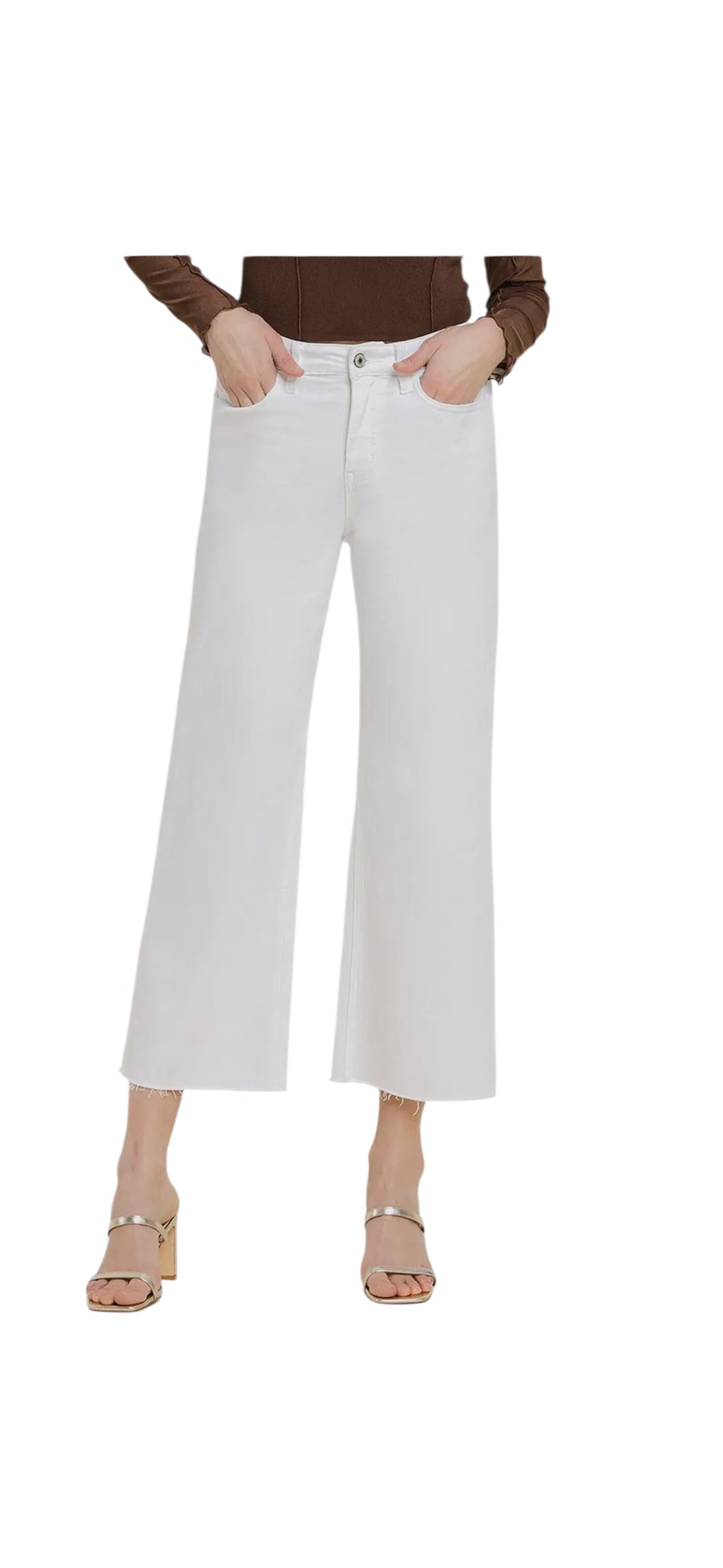 VERVET OPTIC WHITE HIGH RISE CROP WIDE LEG