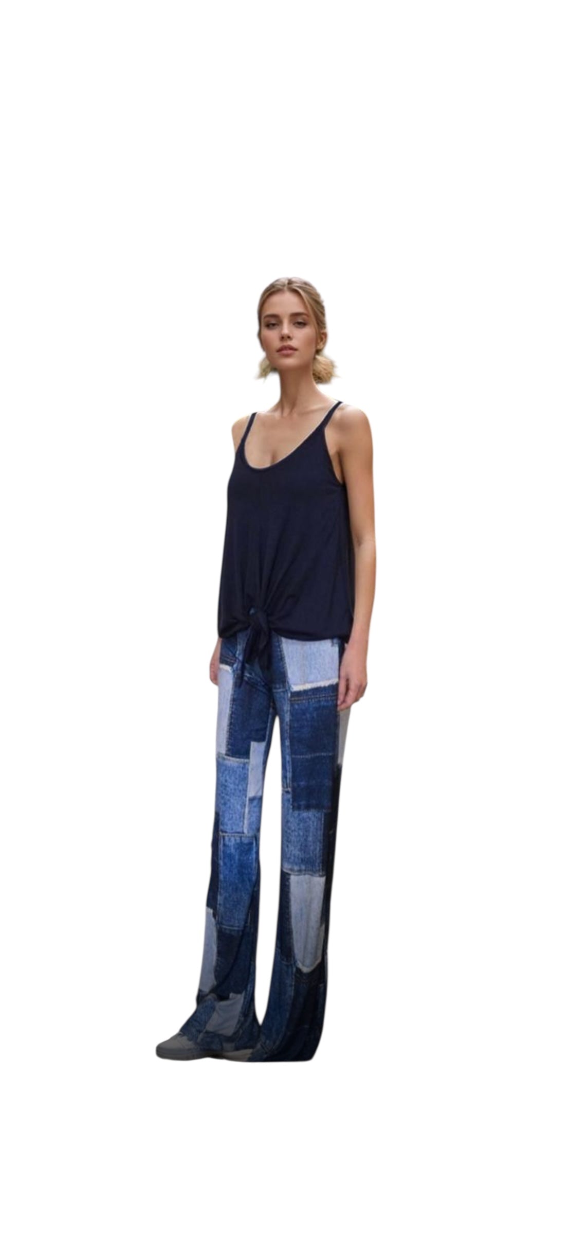 VAVA SCARLETT TIE JUMPSUIT IN DENIM PATCHWORK