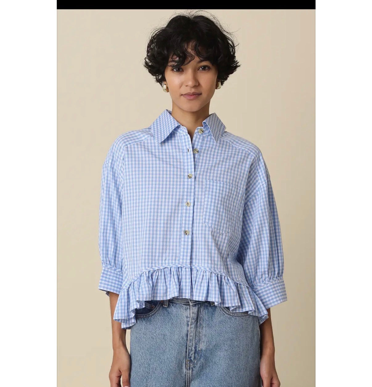 Tara GIngham ruffle blouse