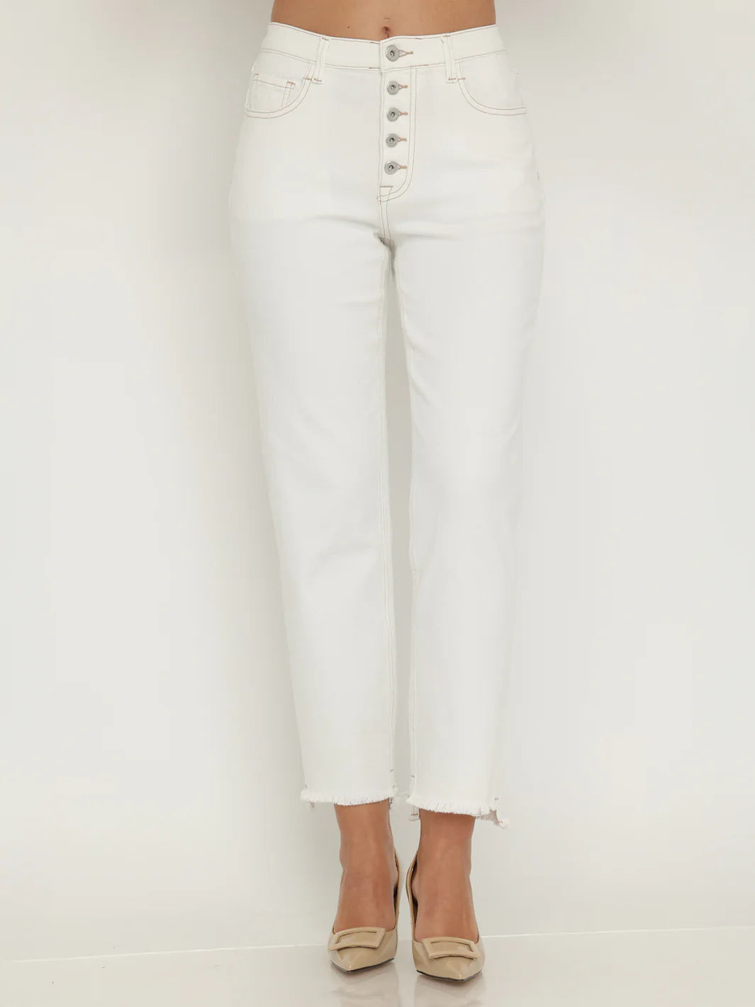 BIANCO BRENDA WHITE EXPOSED BUTTON JEANS