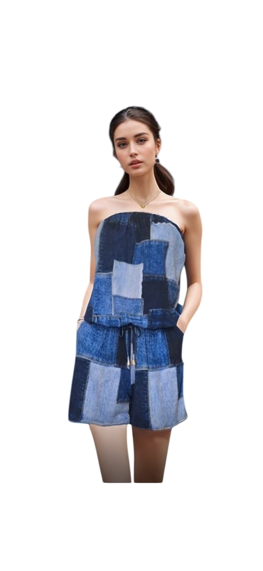 VAVA AMAYA TUBE ROMPER IN DENIM PATCH