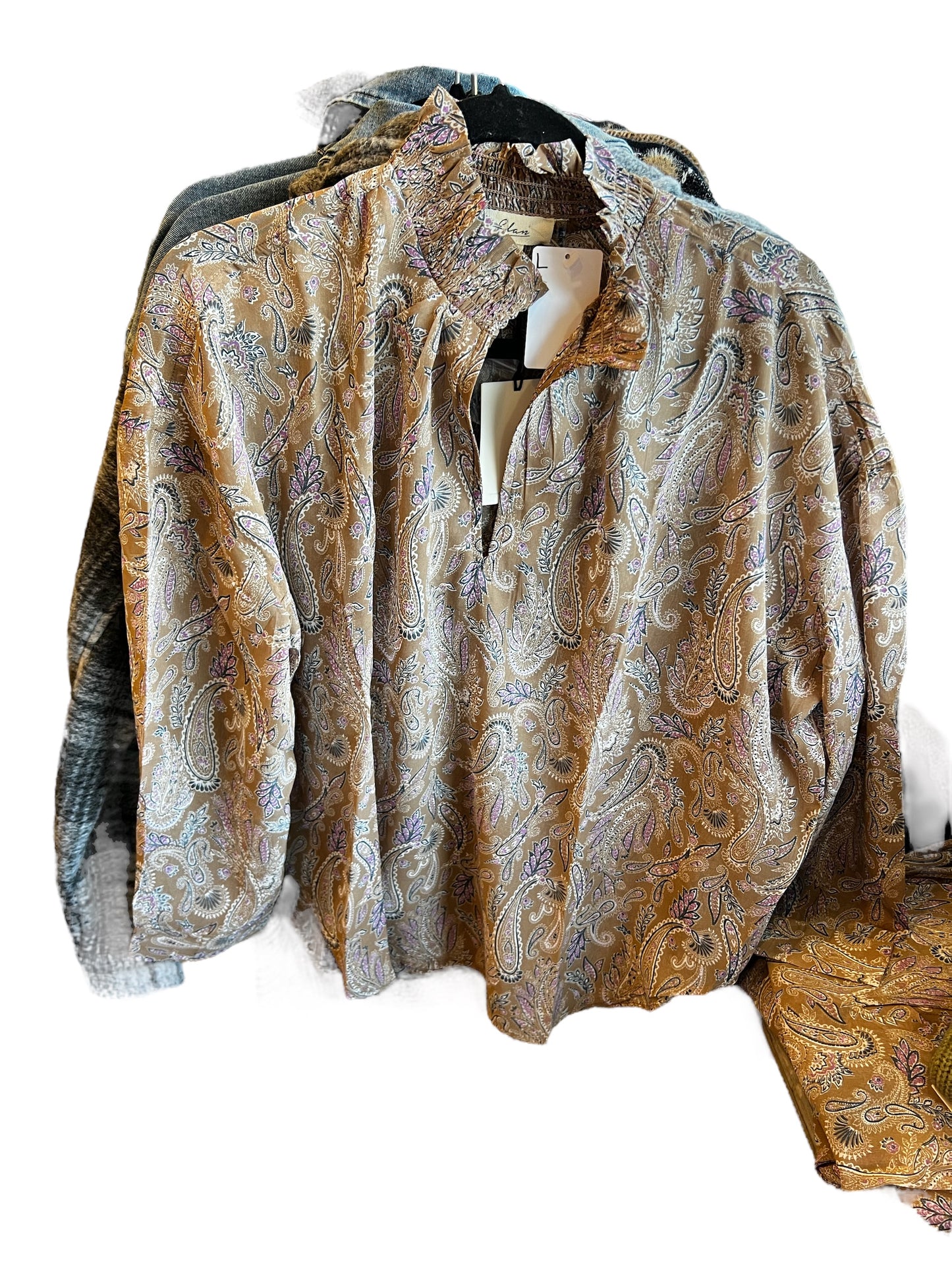 ELAN F23 LONG TOP IN CURRY PAISLEY