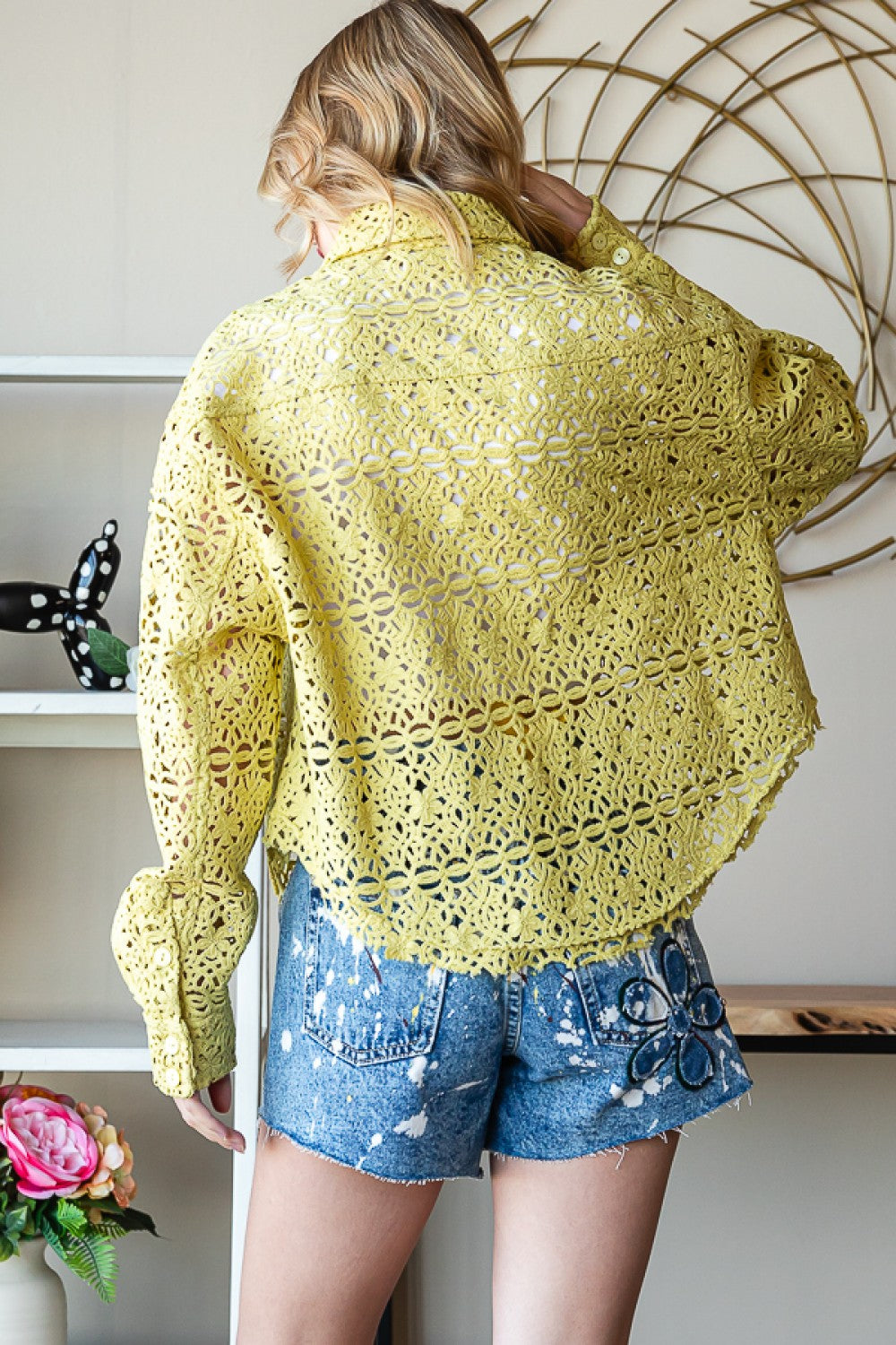 LACE BUTTON FRONT SHIRT IN GREEN PEA