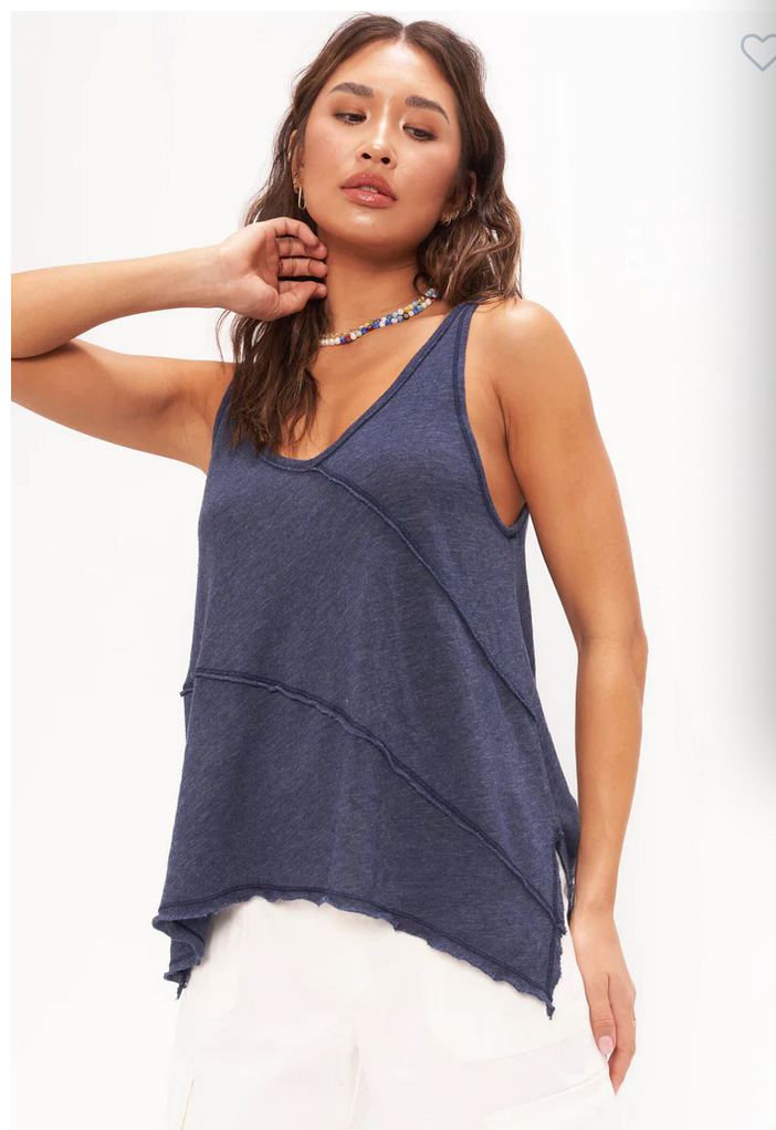 PROJECT SOCIAL T Wavy Baby Relaxed Seamed Textured Tank - Navy Peony