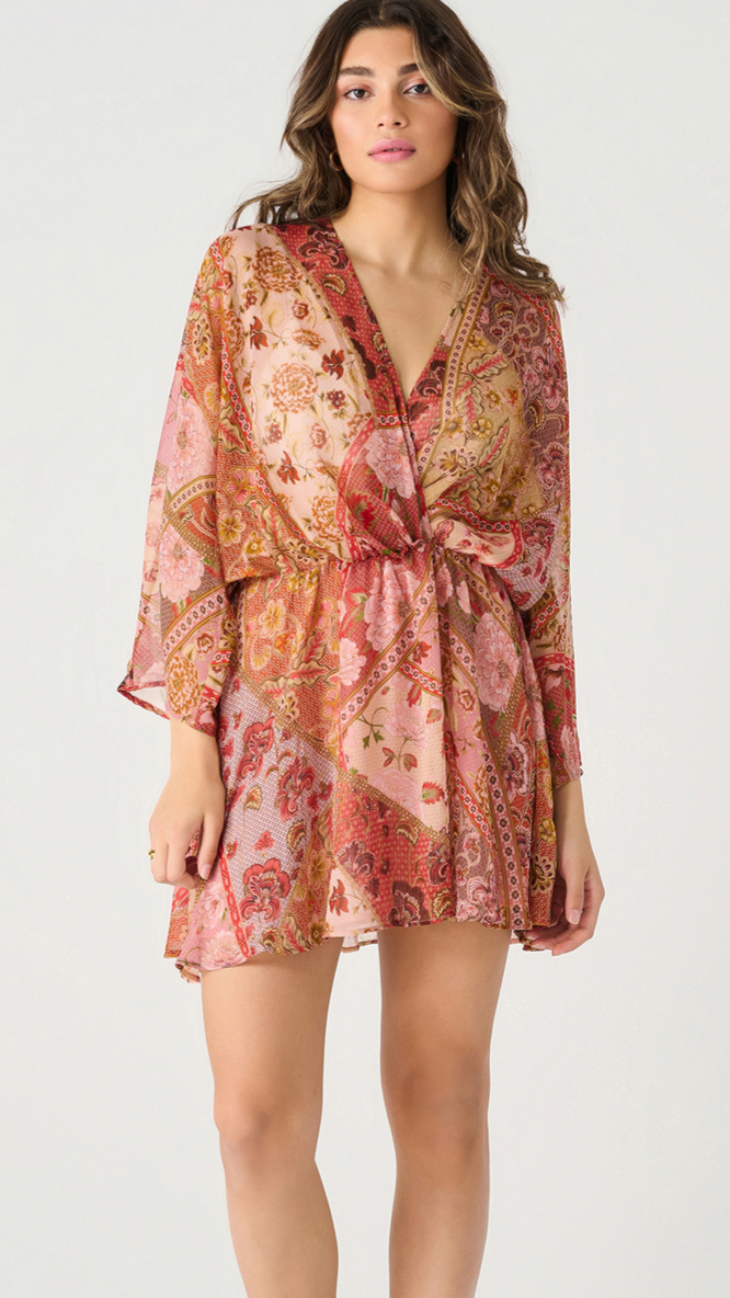 DEX RUSSET FLORAL PATCHWORK DRESS