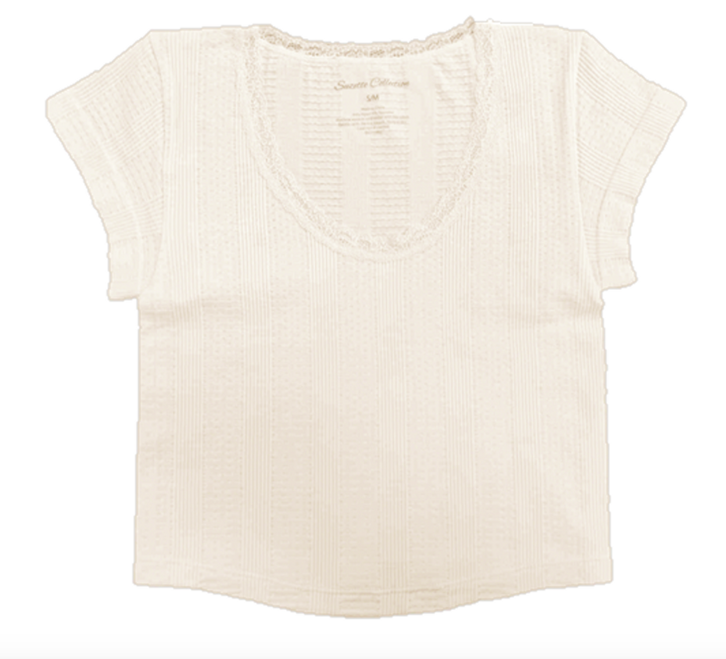 SUZETTE POINTELLE LACE TRIM CAP SLEEVE TOP IN IVORY