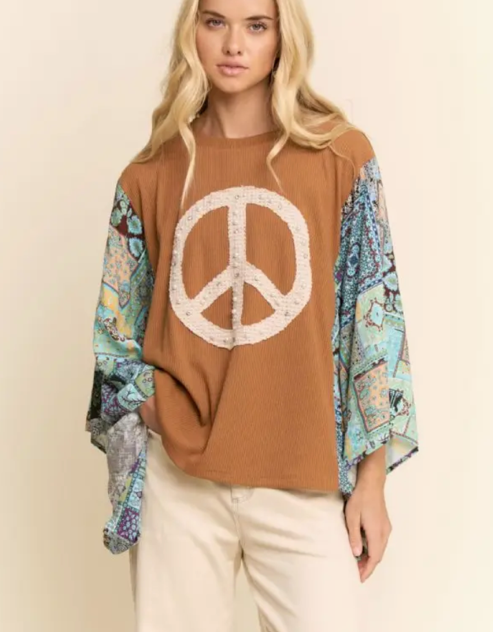 PEACE Boho Patchwork Knit Top