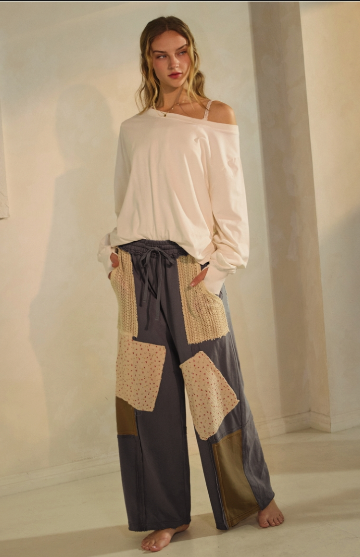 Patchwork Wide-Leg Pants
