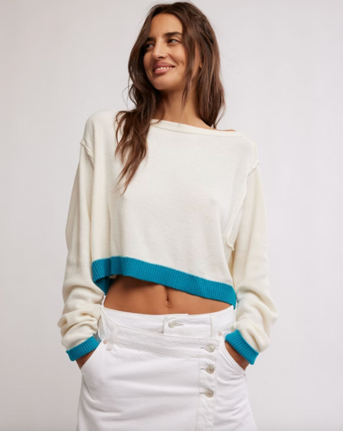 FREE PEOPLE WTF INTO THE BLUE PULLOVER TROPICAL BLUE