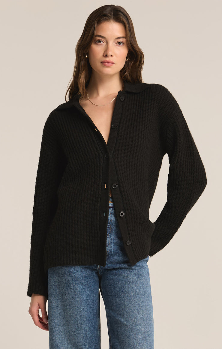 Z SUPPLY LENNIE BUTTON UP SWEATER CARDIGAN IN BLACK