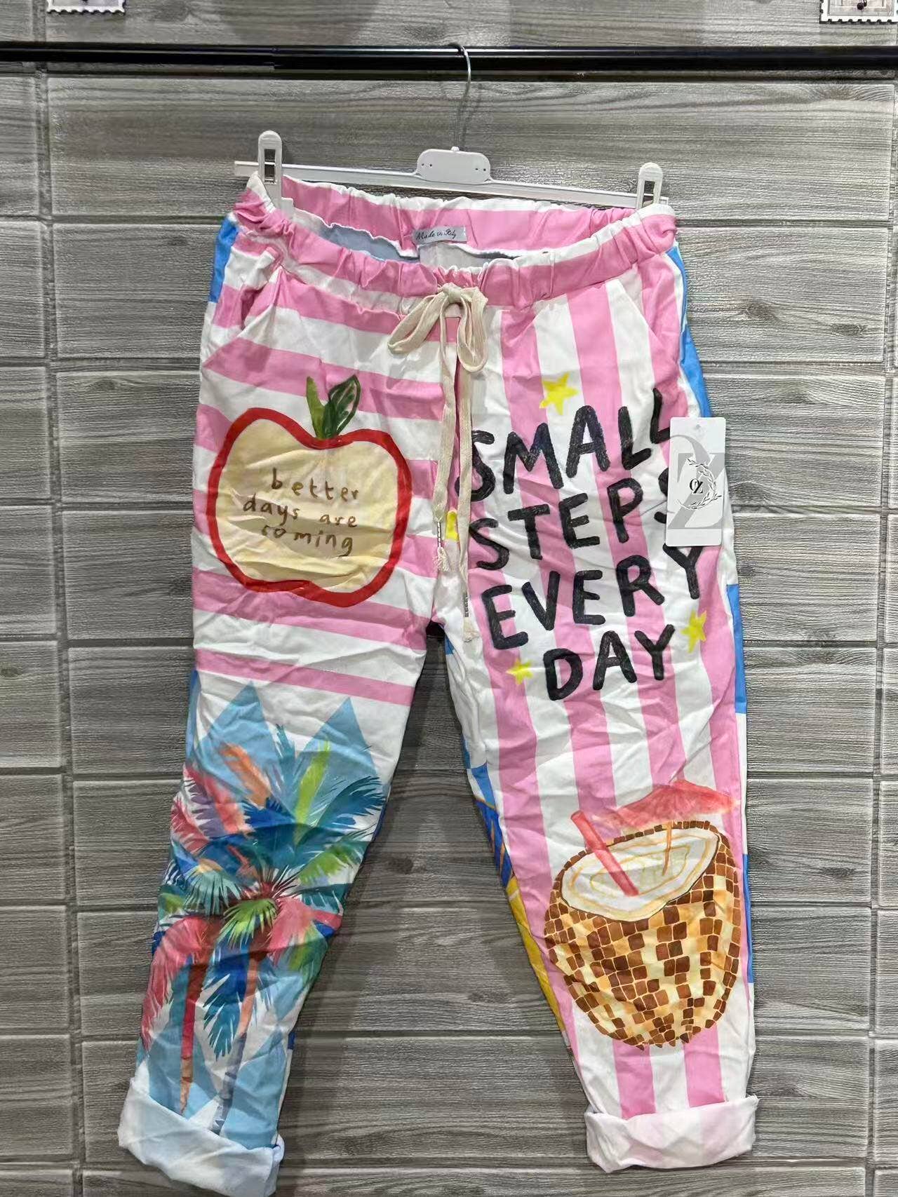 Beach Postcard Print Pants White