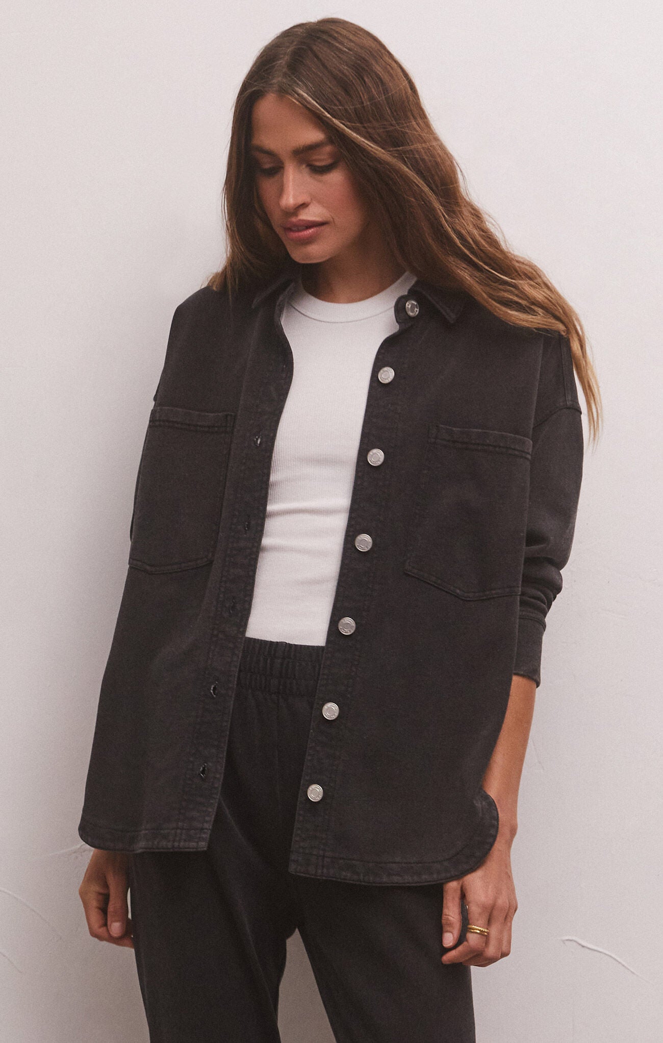 Z SUPPLY All Day Knit Denim Jacket IN VINTAGE BLACK
