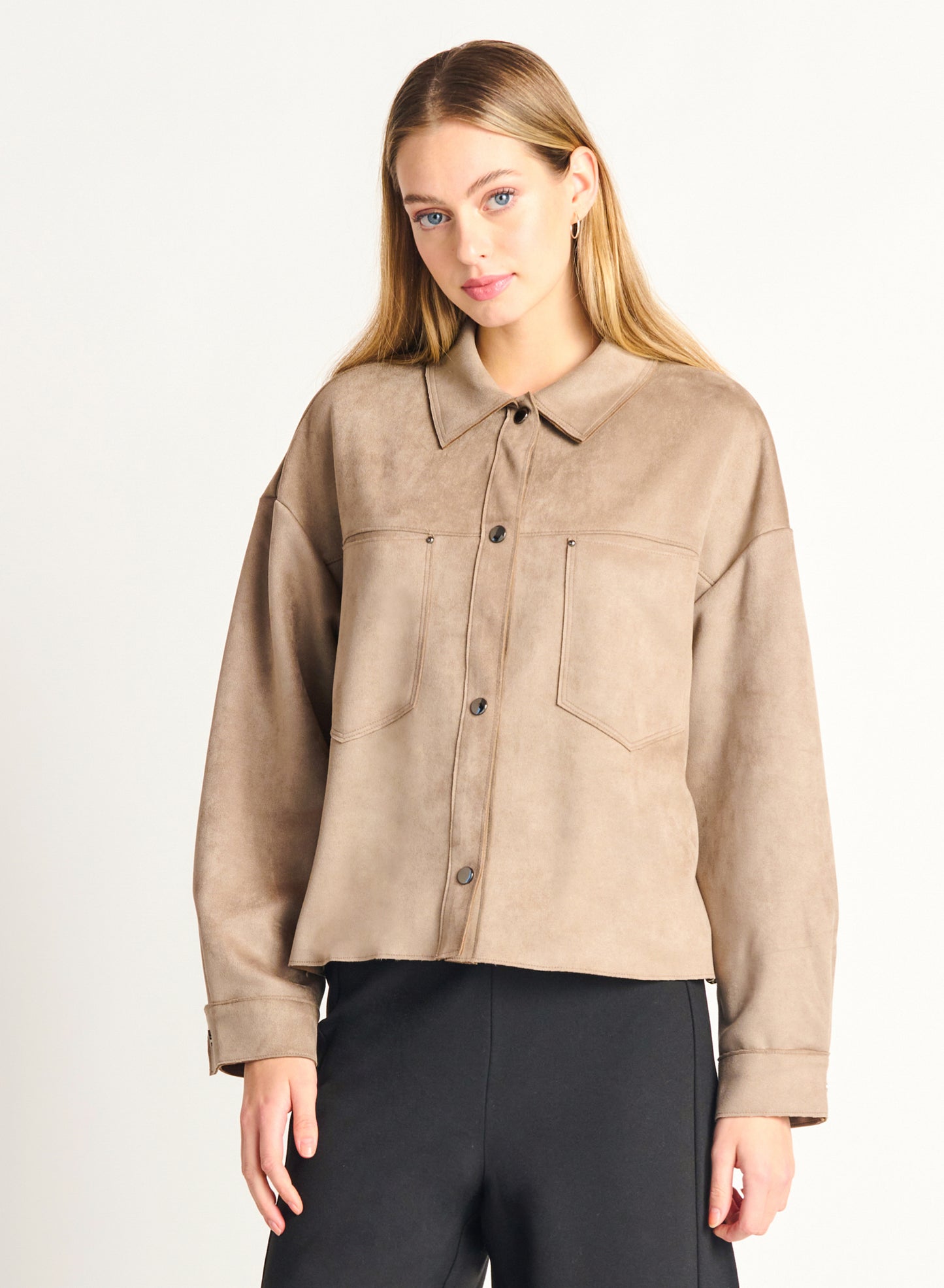 DEX F23 FAUX SUEDE BUTTON FRONT JACKET