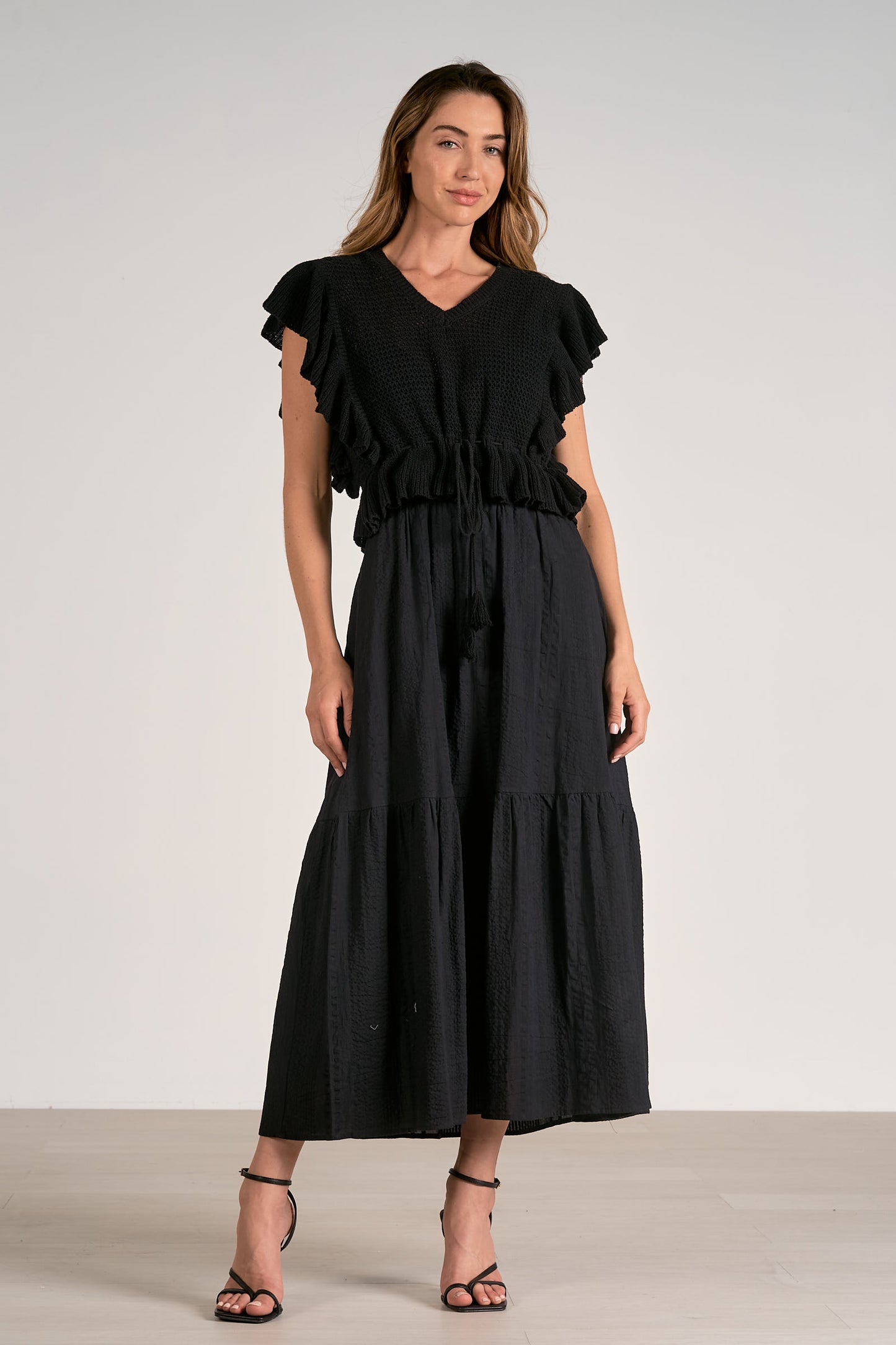 ELAN SP24 Maxi Vnk Mixed Yarn IN BLACK
