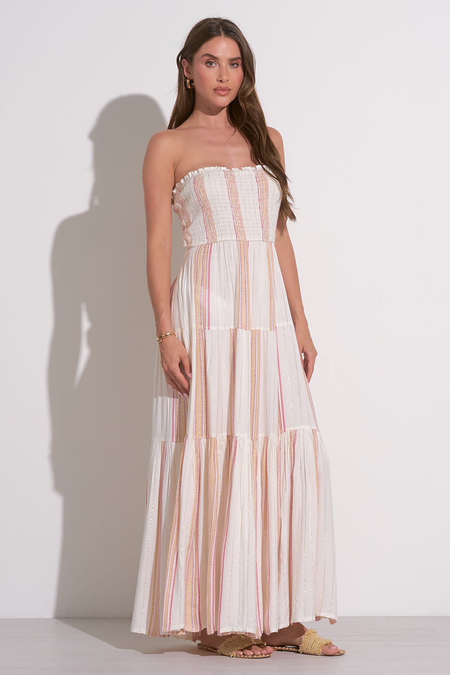 ELAN Maxi Strapless Smock IN WHITE PINK STRIPE