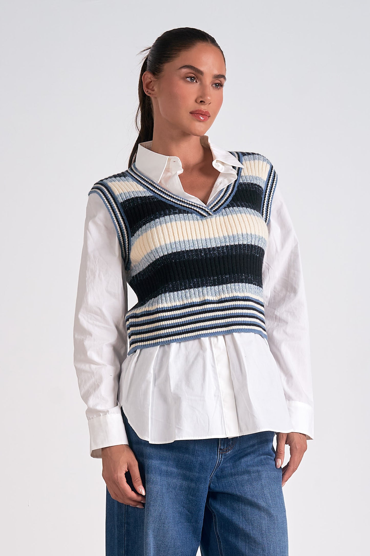 ELAN Sweater Vest/Shirt ComBO IN BLUE MULTI