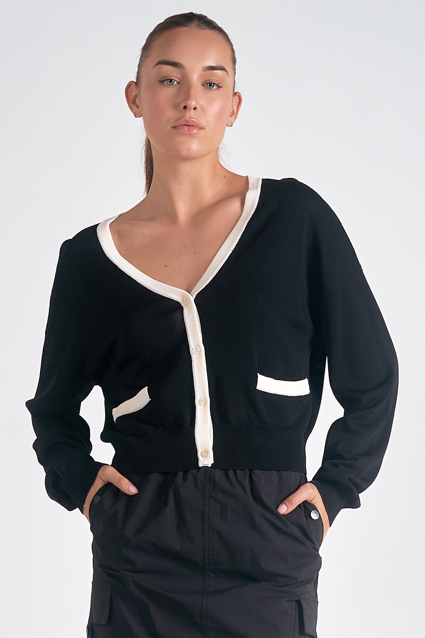 ELAN Sweater Cardigan w/Accents