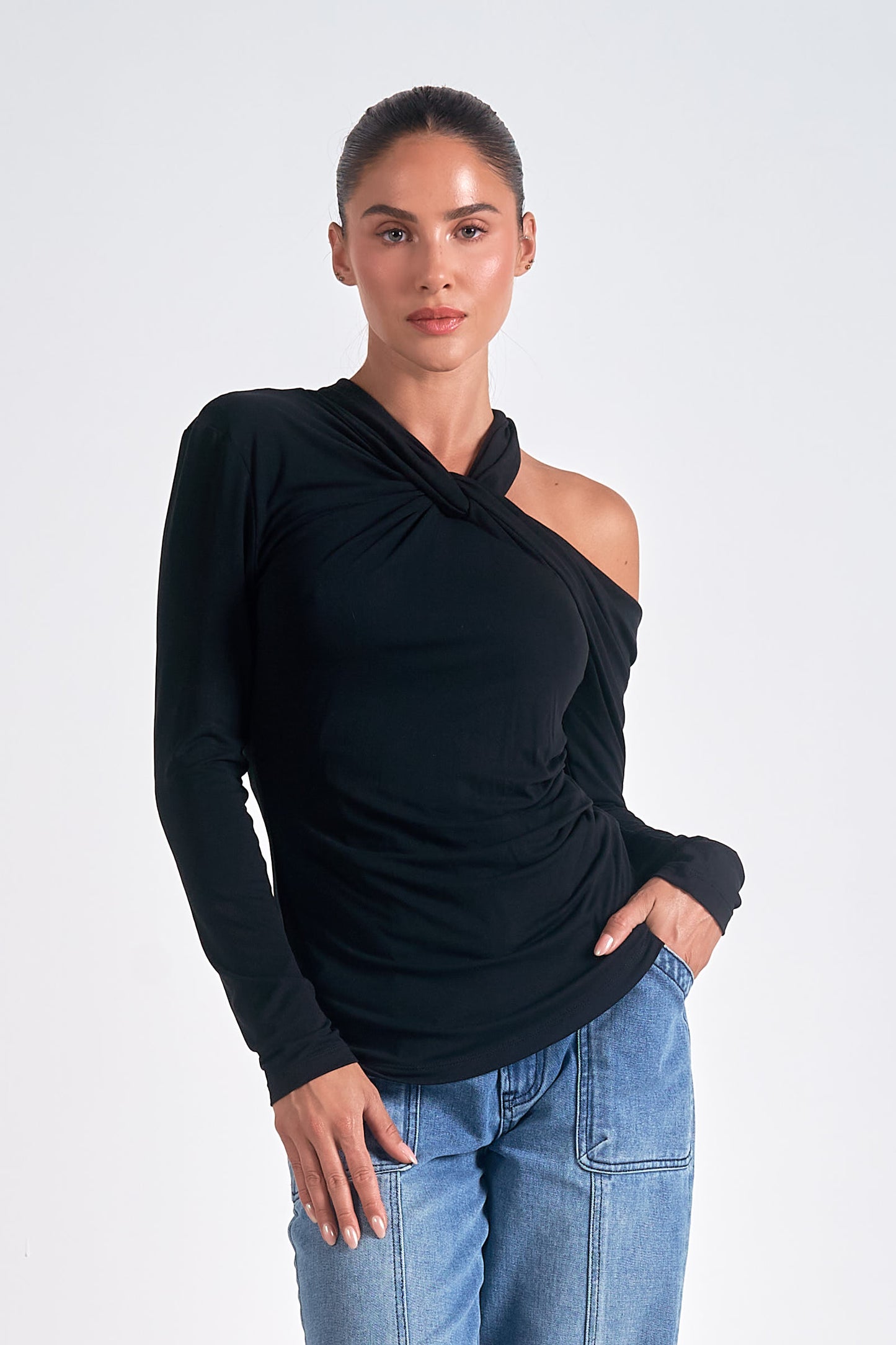 ELAN Top L/S Off 1-Shlder IN BLACK