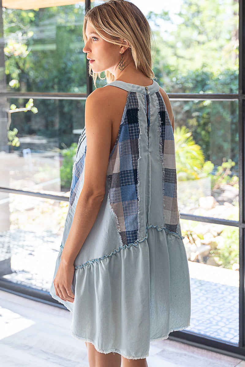 HALTER NECK DRESS WITH PATCHWORK