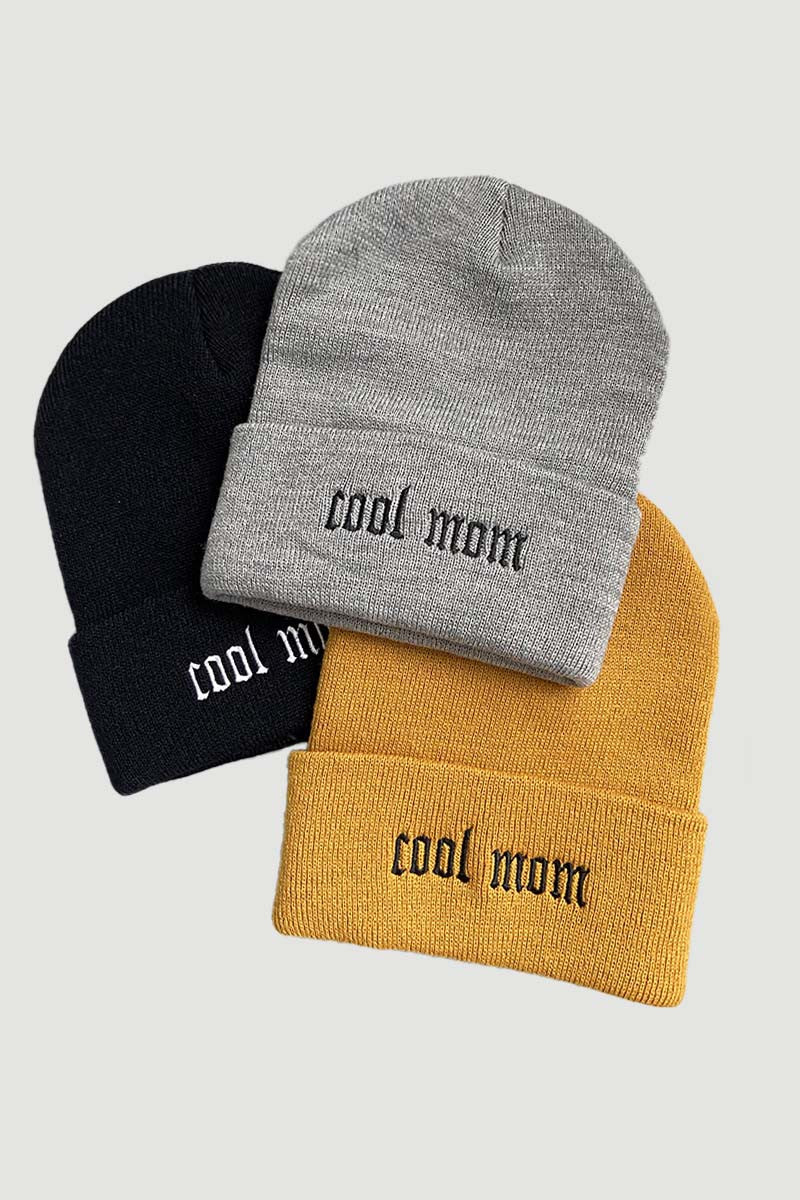 COOL MOM embroidery beanie IN BLACK AND GREY