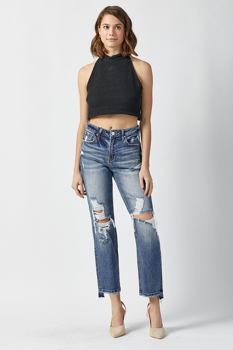 RISEN HIGH-RISE STRAIGHT LEG JEANS RDP5083 DARK