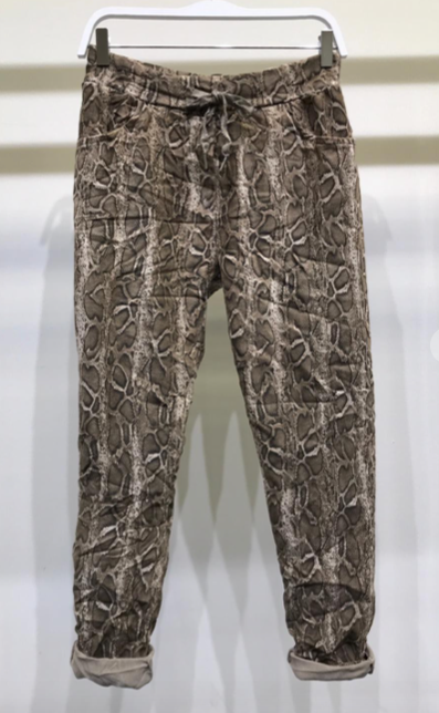 SUEDE SNAKE PRINT CRINKLE JOGGER IN MOCHA SNAKE