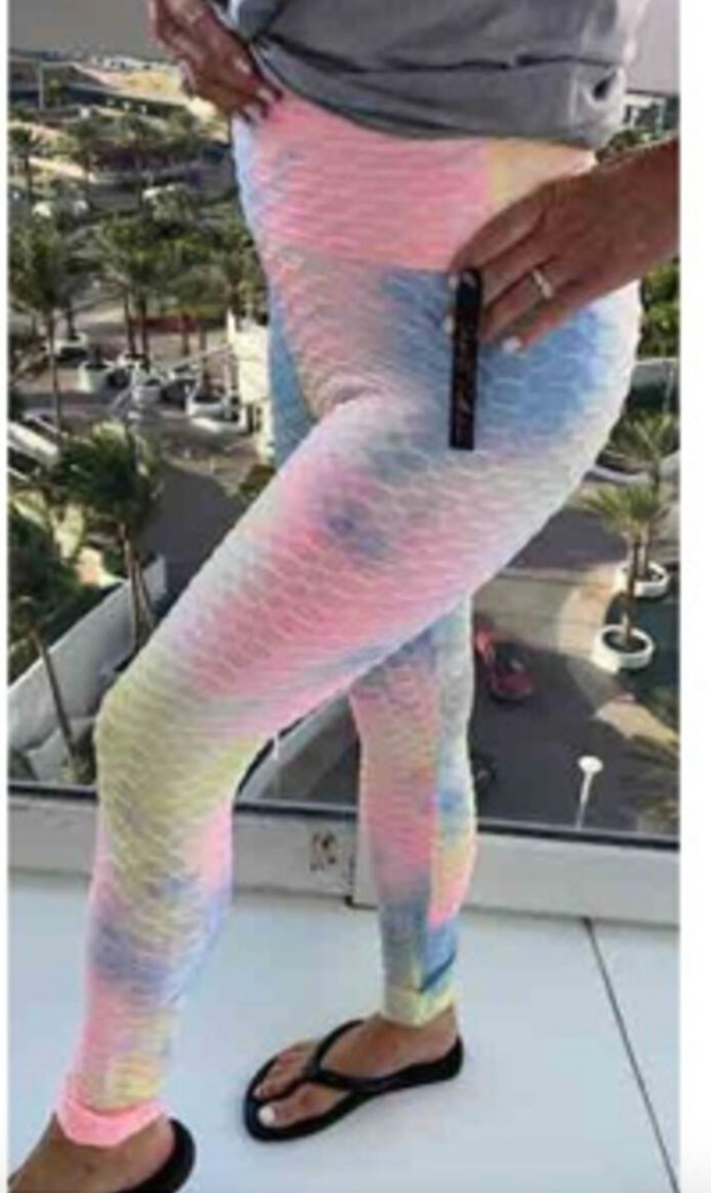 SUZETTE Honeycomb LEGGINGS with Ruching Butt MULTI TYE DYE